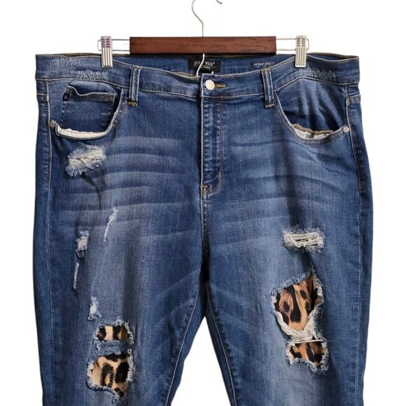 Judy Blue Leopard Print Patch Distressed Skinny Fit Jeans Sz 3XL - Picture 3 of 10
